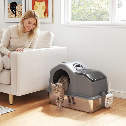 Extra Large Stainless Steel Cat Litter Box, High Sided, Dark Grey Cat Litter Box Enclosures at Gallery Canada
