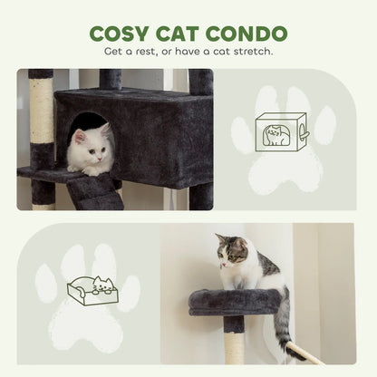 59 Inch Large Cat Tree with Sisal Posts, Condo, Perch, Ladder, Balls, Dark Grey Cat Trees at Gallery Canada
