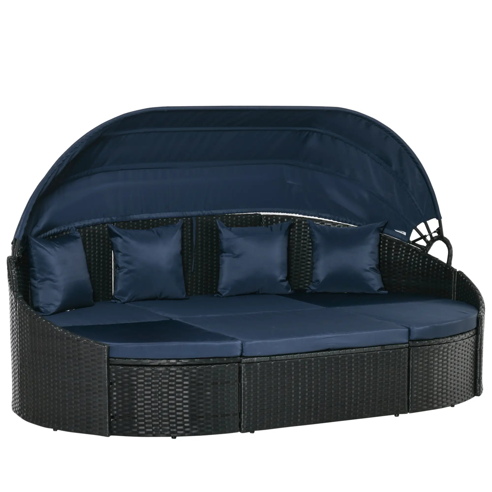 4-Piece PE Wicker Round Daybed, Outdoor Rattan Lounge Set, Dark Blue Daybeds at Gallery Canada