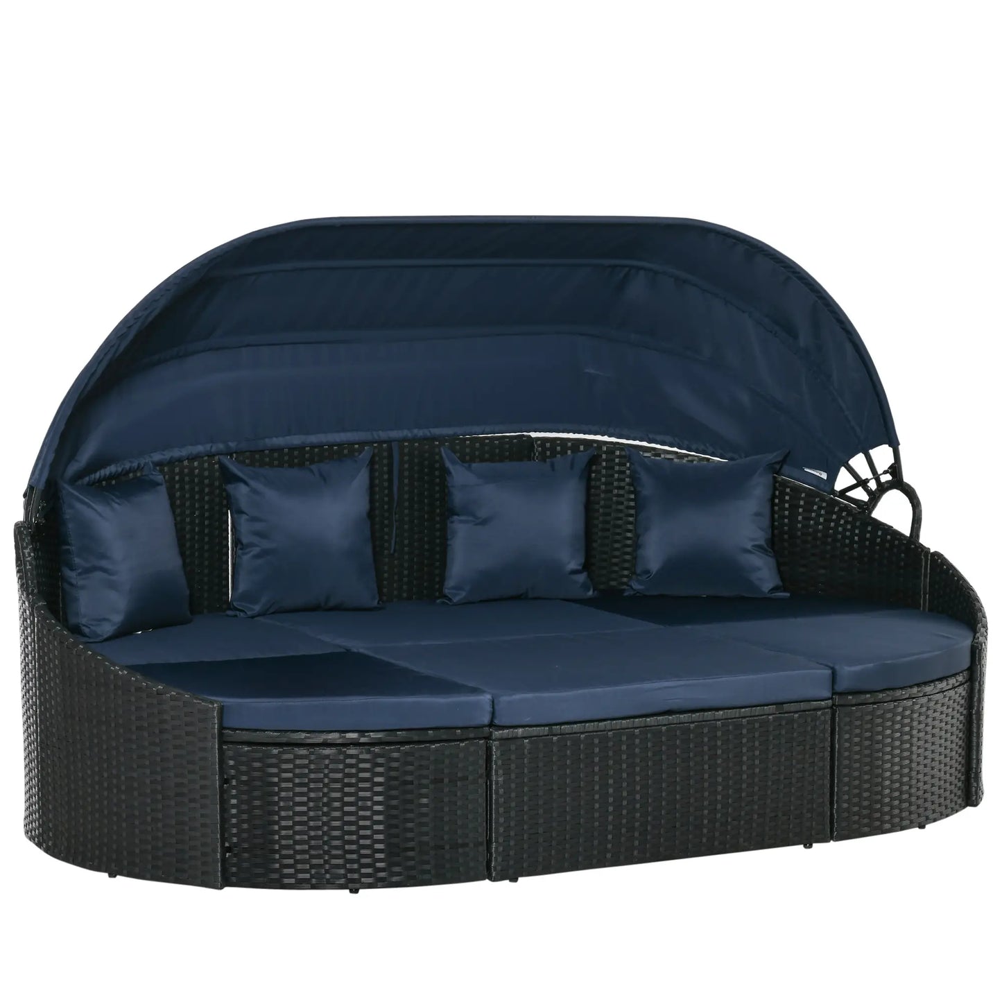 4-Piece PE Wicker Round Daybed, Outdoor Rattan Lounge Set, Dark Blue Daybeds at Gallery Canada