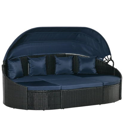4-Piece PE Wicker Round Daybed, Outdoor Rattan Lounge Set, Dark Blue Daybeds at Gallery Canada