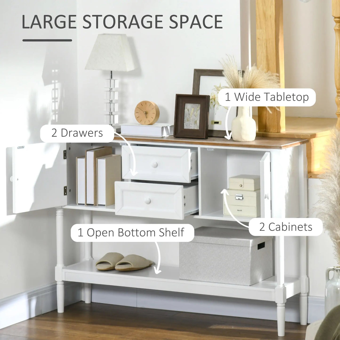 Vintage Console Table, 2 Drawers and Cabinets, Retro Sofa Table, White Console Tables at Gallery Canada