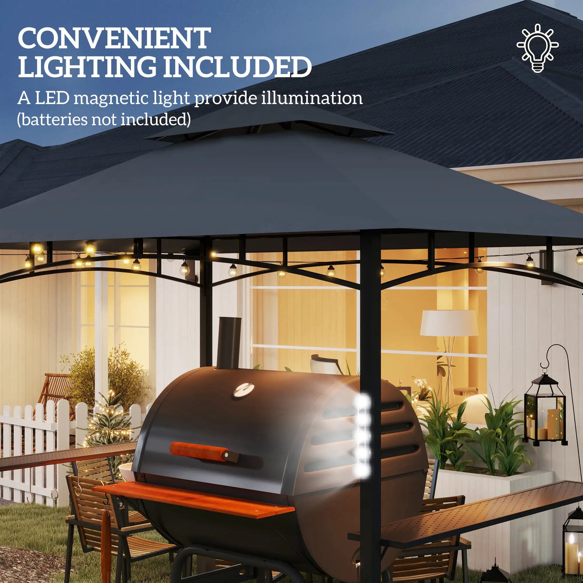 8' x 5' Grill Gazebo, Double Tiered, LED Light, Shelves, Dark Grey BBQ Grill Gazebos at Gallery Canada