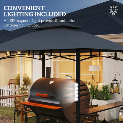 8' x 5' Grill Gazebo, Double Tiered, LED Light, Shelves, Dark Grey BBQ Grill Gazebos at Gallery Canada
