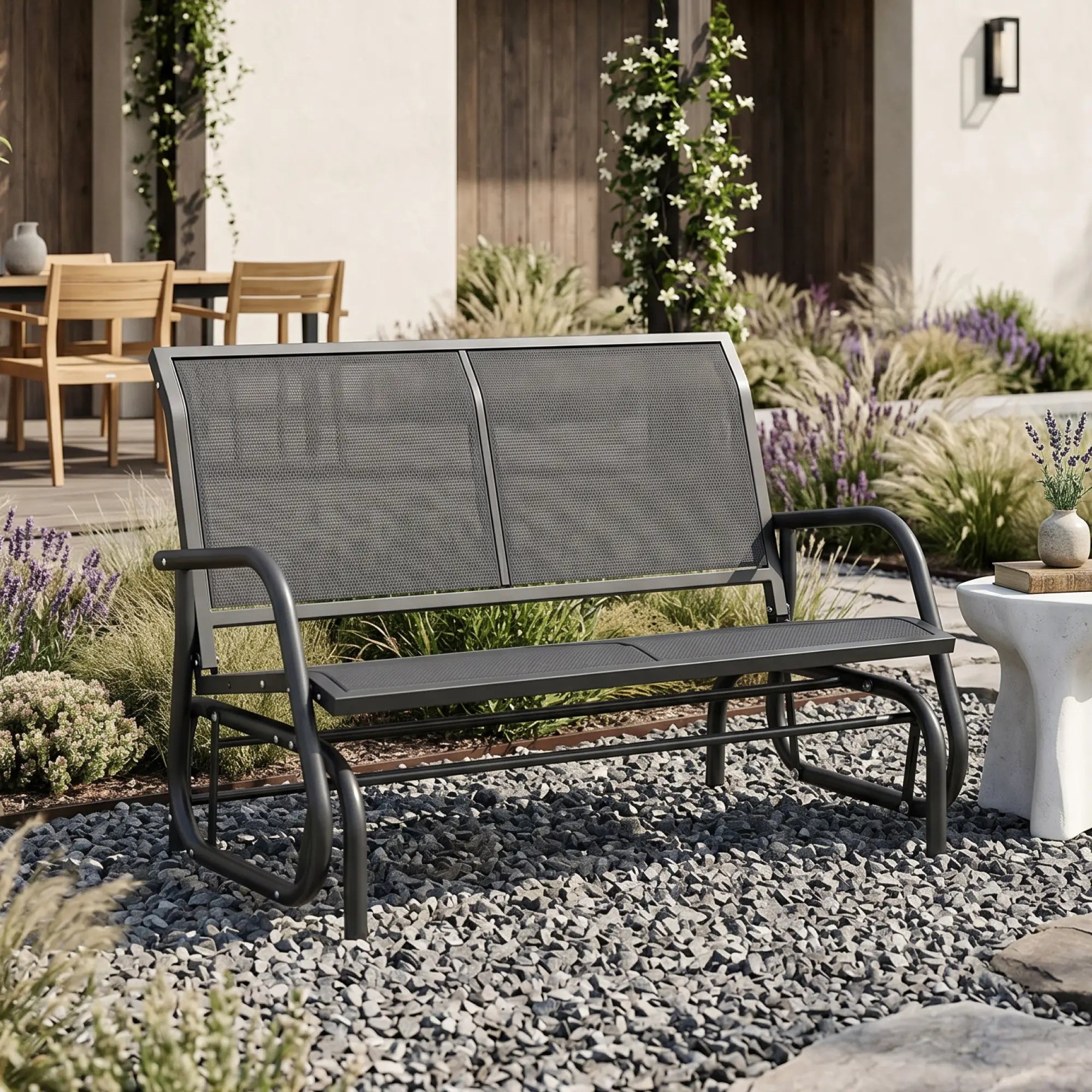 Patio Double Glider Sling Bench, Steel Garden Swing Chair, Grey Outdoor Gliders at Gallery Canada