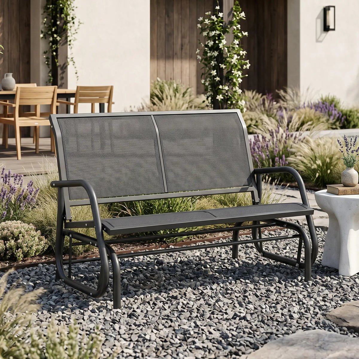 Patio Double Glider Sling Bench, Steel Garden Swing Chair, Grey Outdoor Gliders at Gallery Canada
