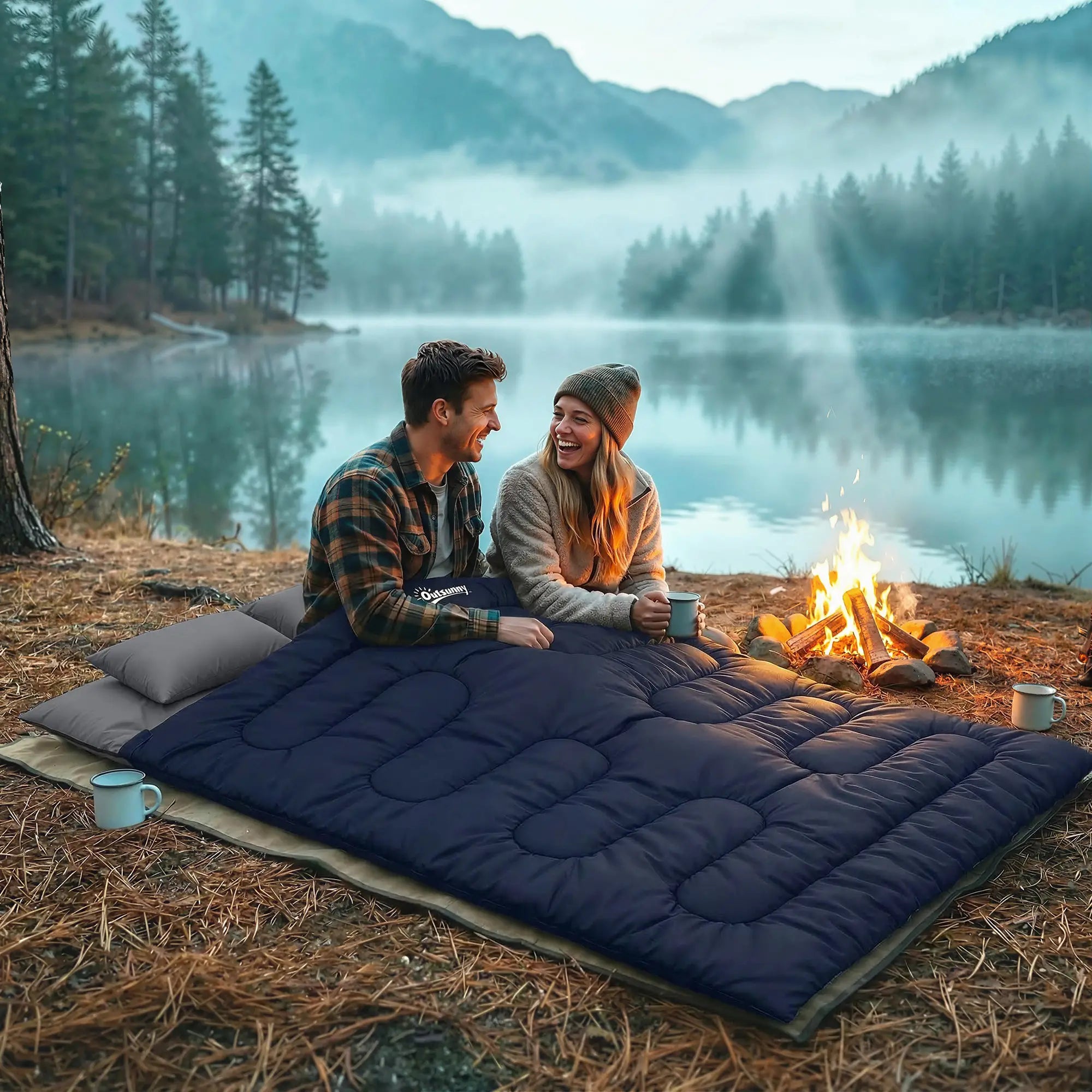 Queen Size Double Sleeping Bag For Adults, Cold Weather, Blue Camping Cots at Gallery Canada