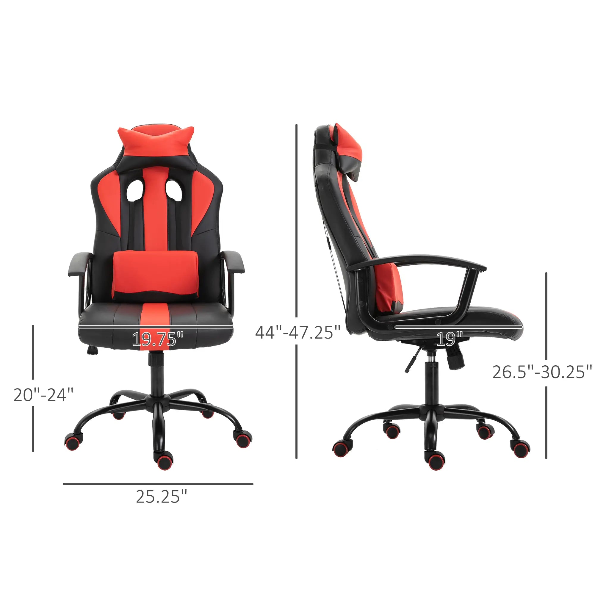 High Back Racing Style Gaming Chair, Adjustable PU Leather, Lumbar Support, Red Video Game Chairs at Gallery Canada