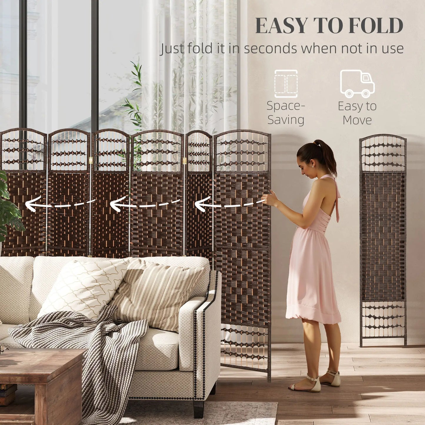 8 Panel Folding Room Divider, Portable Privacy Screen, Brown Room Dividers at Gallery Canada