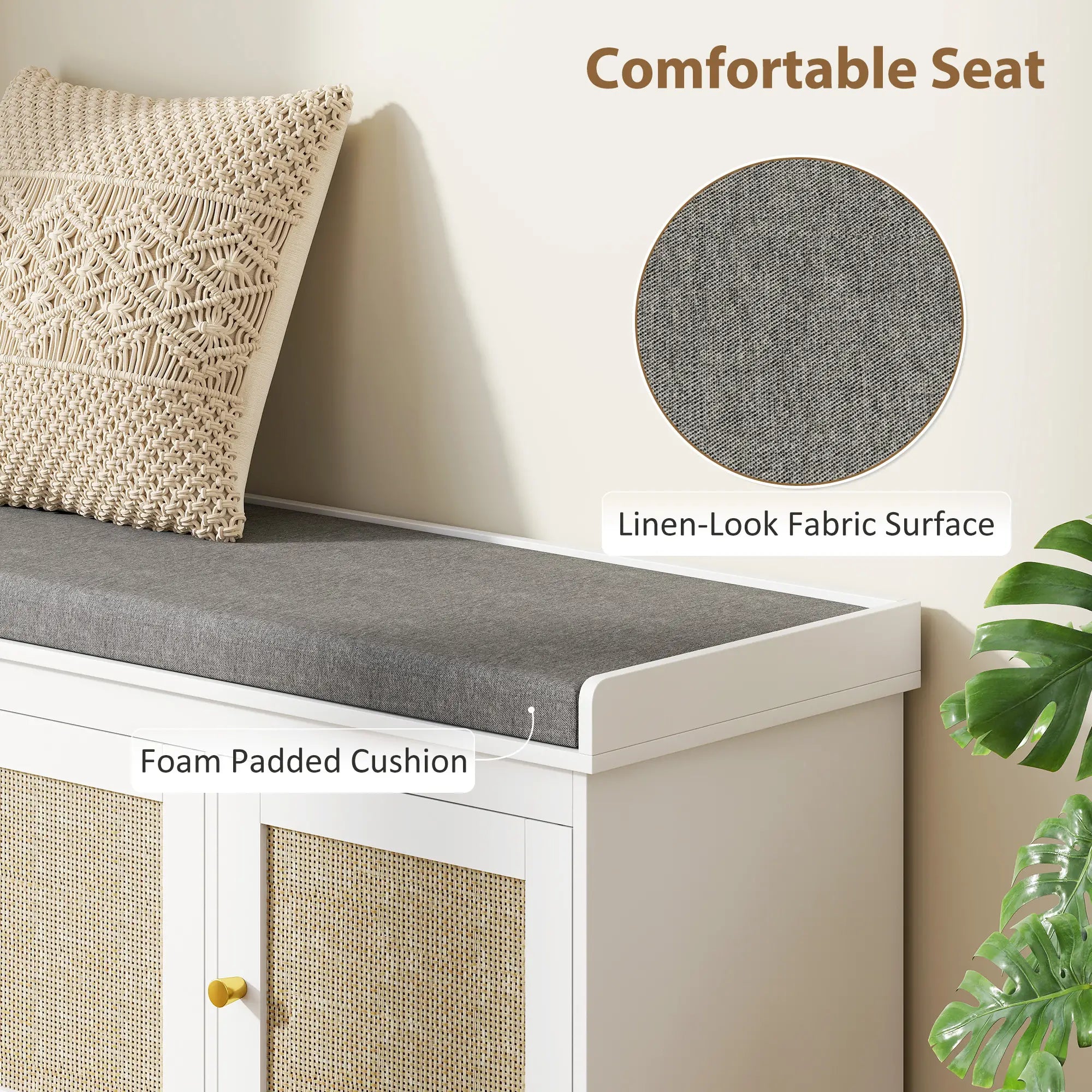 Shoe Storage Bench, Woven Rattan Doors, Adjustable Shelves, White Shoe Storage Cabinets & Racks at Gallery Canada