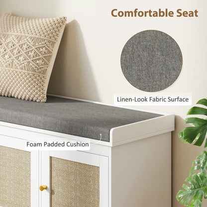 Shoe Storage Bench, Woven Rattan Doors, Adjustable Shelves, White Shoe Storage Cabinets & Racks at Gallery Canada