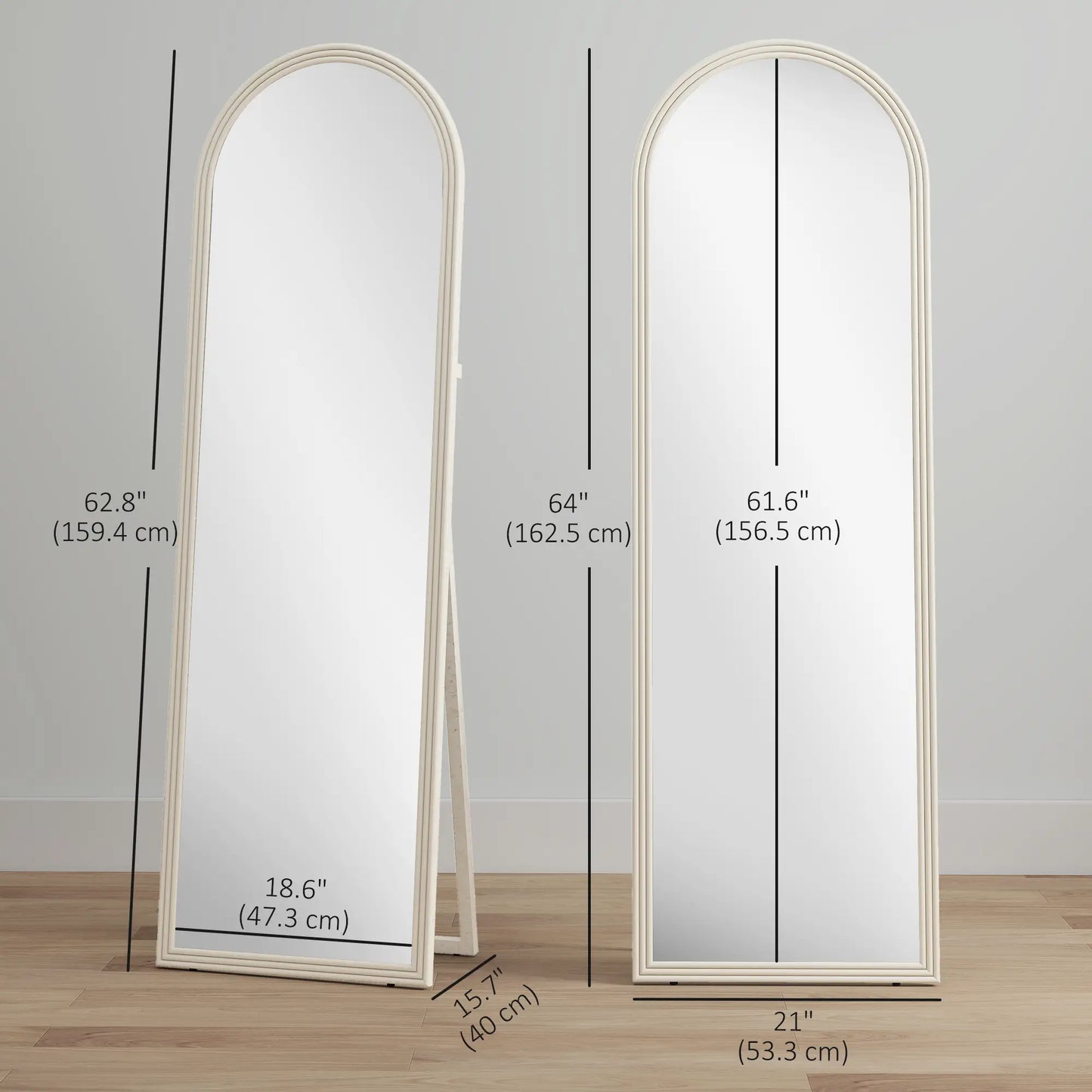 64" x 21" Full Length Mirror, Free Standing, Arched Body, White Full Length Mirrors at Gallery Canada