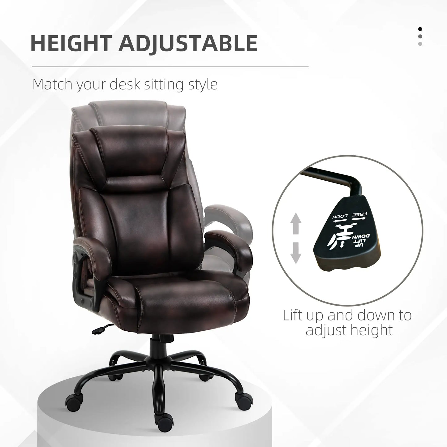 PU Leather Executive Office Chair, High Back, Adjustable Height, Swivel Wheels, 400LBS, Brown Executive & Manager Chairs at Gallery Canada