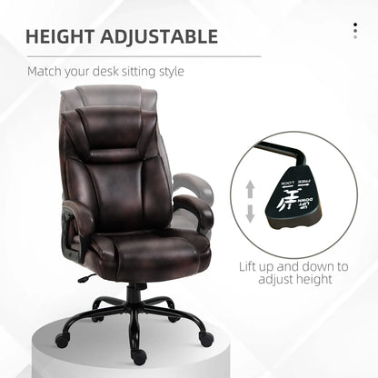 PU Leather Executive Office Chair, High Back, Adjustable Height, Swivel Wheels, 400LBS, Brown Executive & Manager Chairs at Gallery Canada