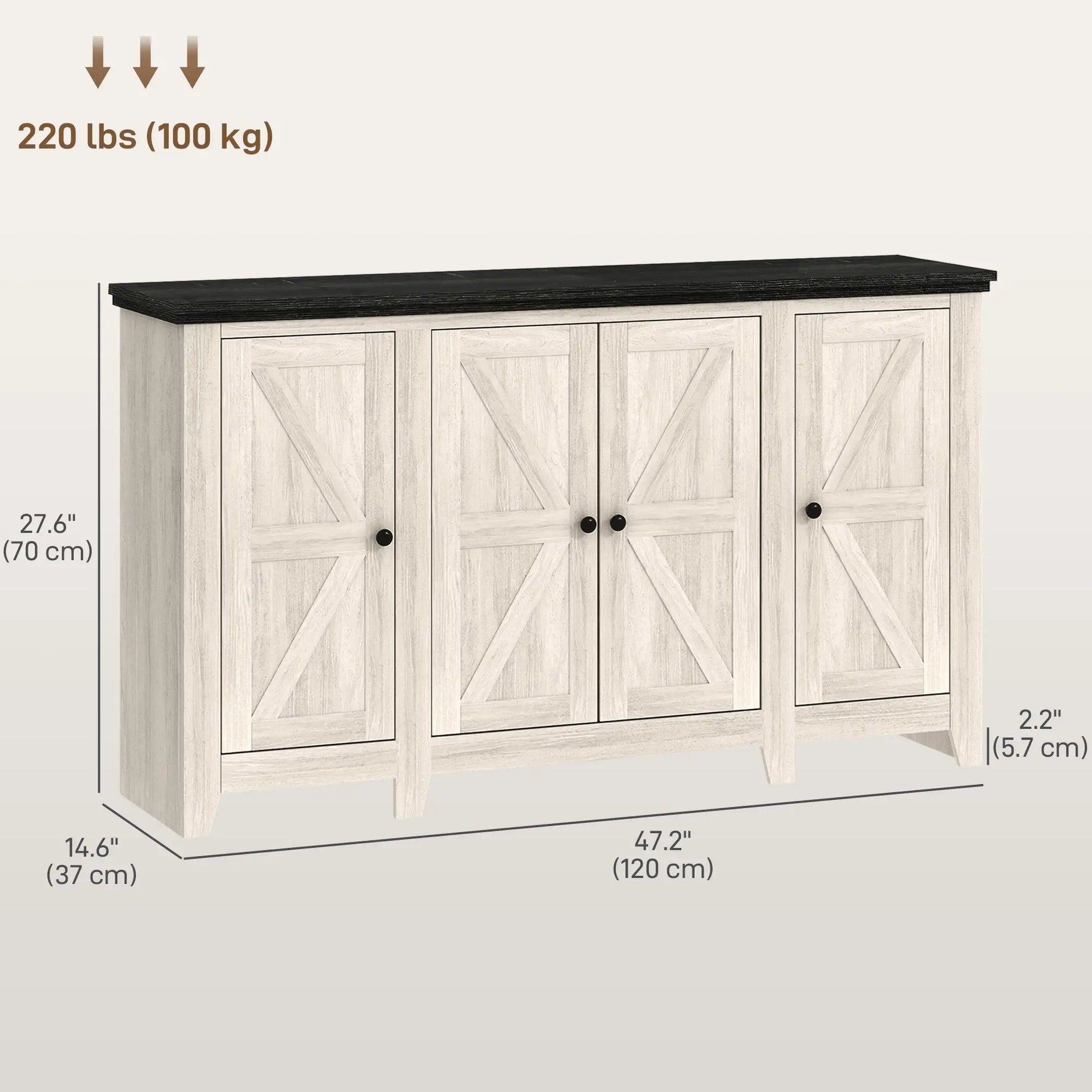 Rustic Sideboard, Buffet Cabinet, Adjustable Shelves, White Wood Grain, White Storage Cabinets at Gallery Canada