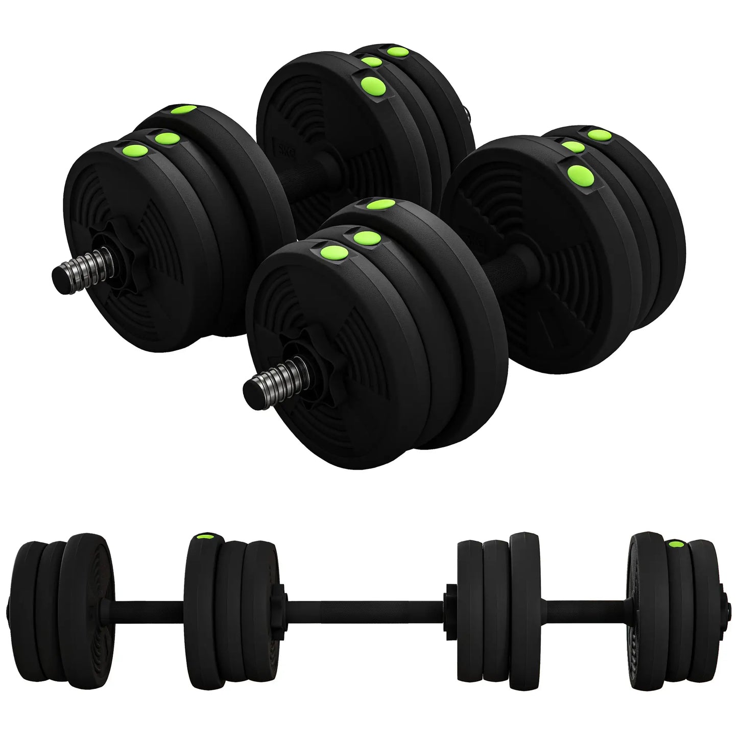 44LBS Adjustable Barbell Dumbbells Set, Non-Slip Handles, Home Gym Dumbbells & Barbells Green and Black at Gallery Canada