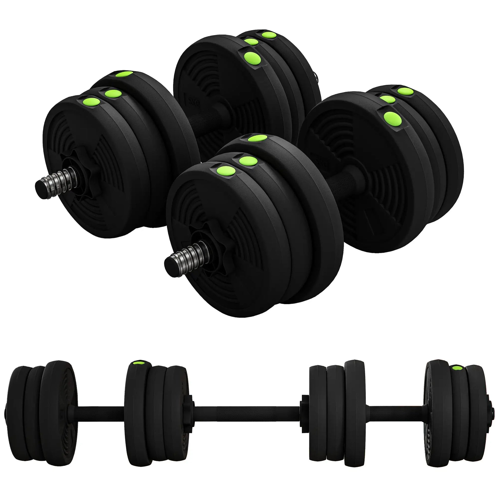 44LBS Adjustable Barbell Dumbbells Set, Non-Slip Handles, Home Gym Dumbbells & Barbells Green and Black at Gallery Canada