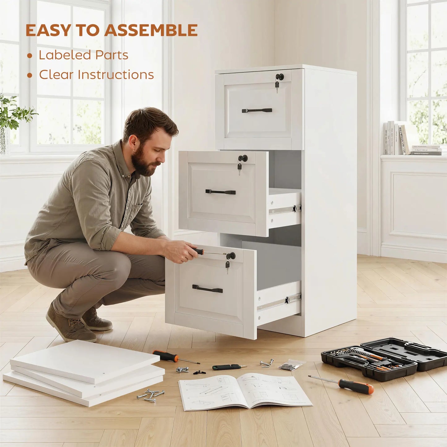 3 Drawer File Cabinet With Lock, Vertical Filing Cabinet, White Office Cabinets & Cupboards at Gallery Canada