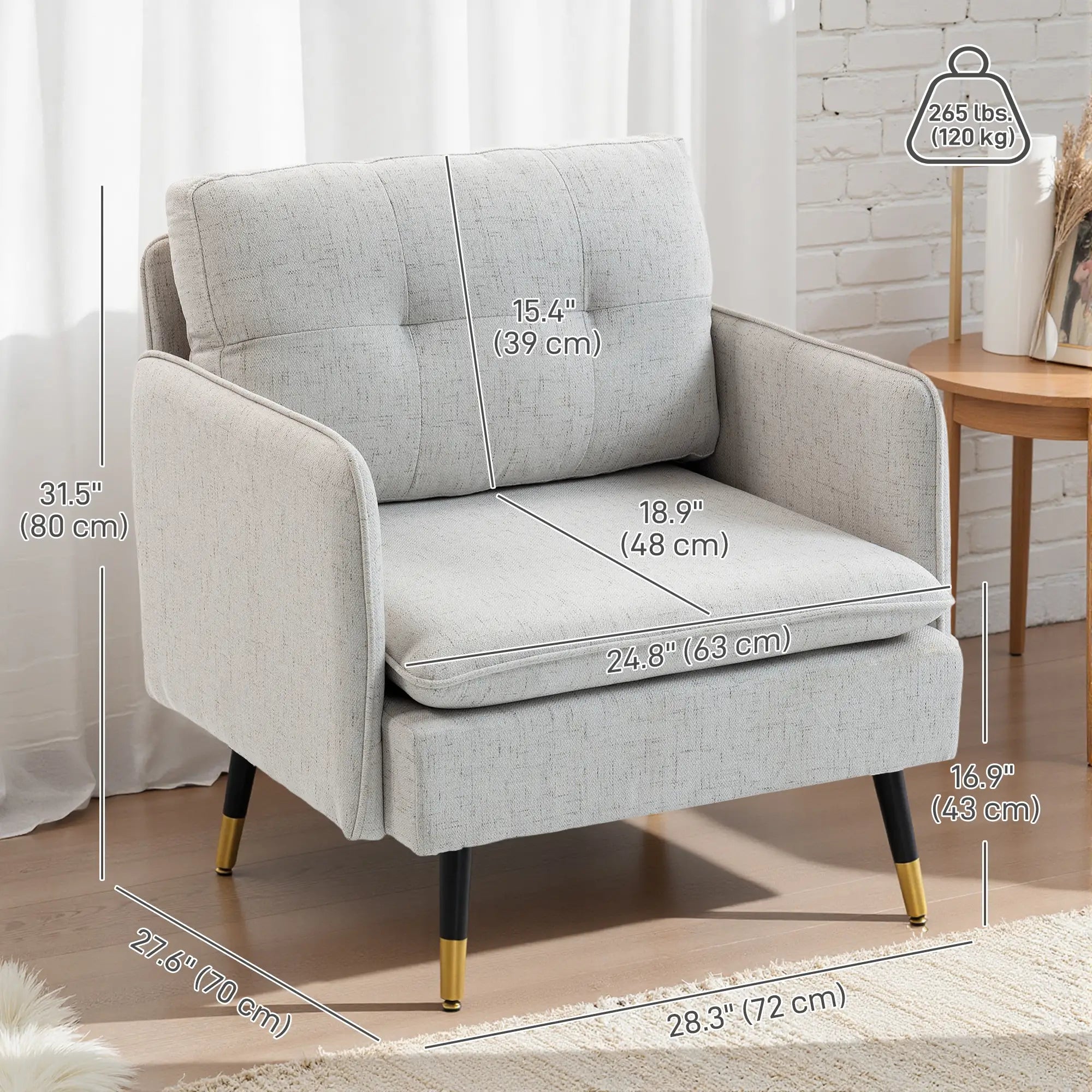 Accent Chairs Set of 2, Upholstered Armchairs, Tufted Back Cushion, Steel Legs Accent Chairs at Gallery Canada