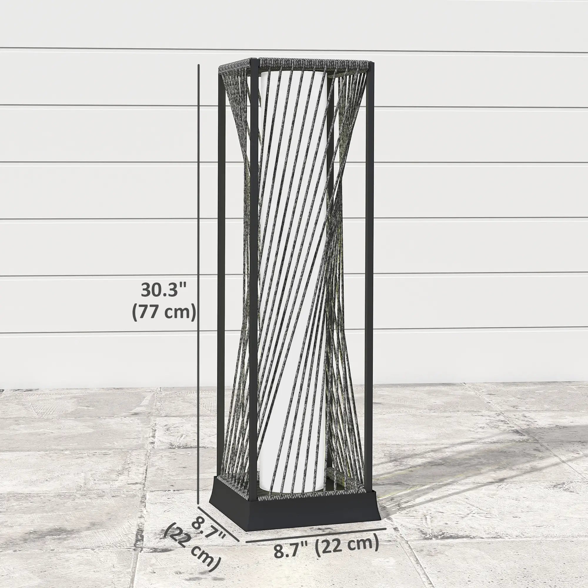 Rattan Solar Floor Lamp, Auto On/Off LED, IP44, Grey Solar Post Lamps at Gallery Canada