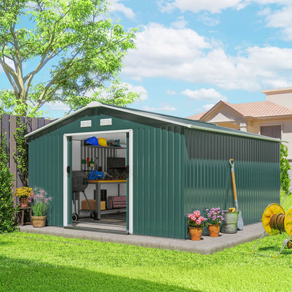 11' x 13' Garden Storage Shed, Double Sliding Door, 4 Ventilation Slots, Green Sheds at Gallery Canada