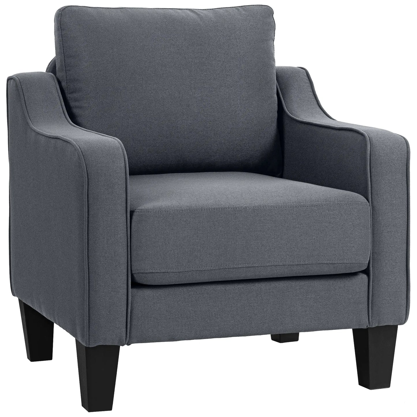 Modern Accent Armchair, Pocket Spring, Linen Upholstered, Thick Padded, Charcoal Grey Accent Chairs at Gallery Canada