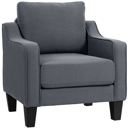 Modern Accent Armchair, Pocket Spring, Linen Upholstered, Thick Padded, Charcoal Grey Accent Chairs at Gallery Canada