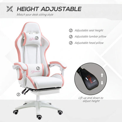 Computer Gaming Chair, PU Leather, 135° Reclining Back, White Video Game Chairs at Gallery Canada