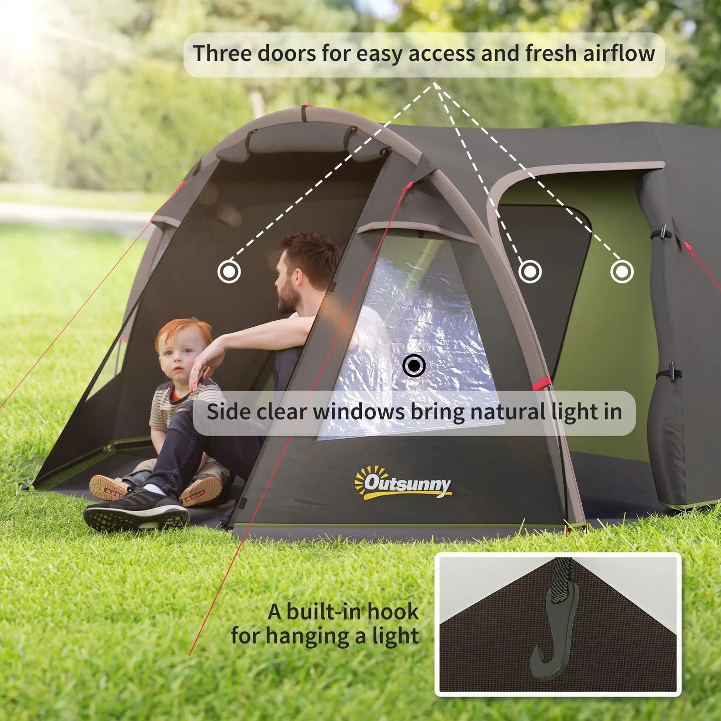 2-4 Man Camping Tent, 3000mm Waterproof, 2 Rooms, Sewn-in Groundsheet, 3 Doors Camping Tents at Gallery Canada