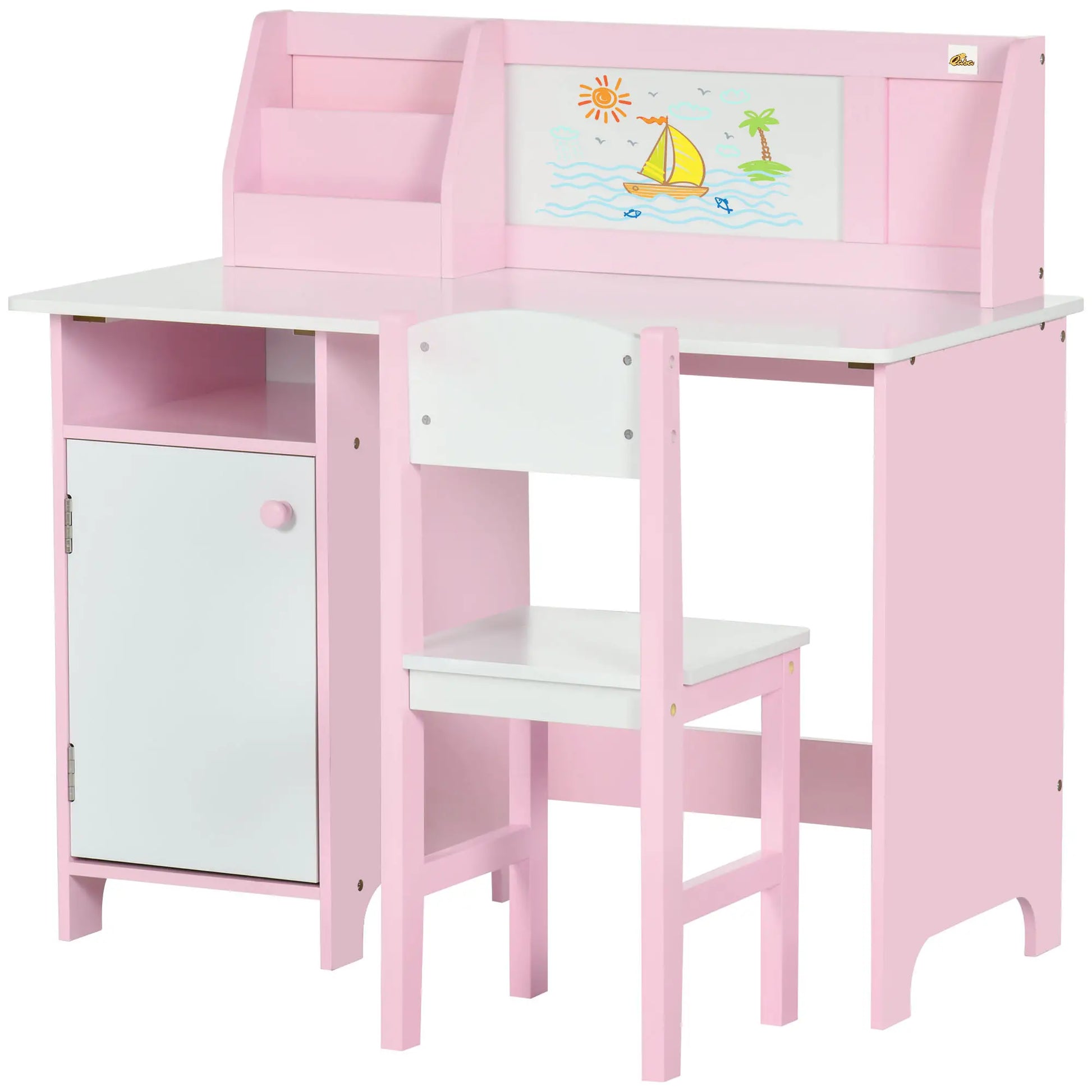 Kids Desk and Chair Set, 2Pcs, Whiteboard, Storage, Shelves, Pink Kids Table Sets at Gallery Canada