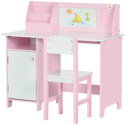 Kids Desk and Chair Set, 2Pcs, Whiteboard, Storage, Shelves, Pink Kids Table Sets at Gallery Canada