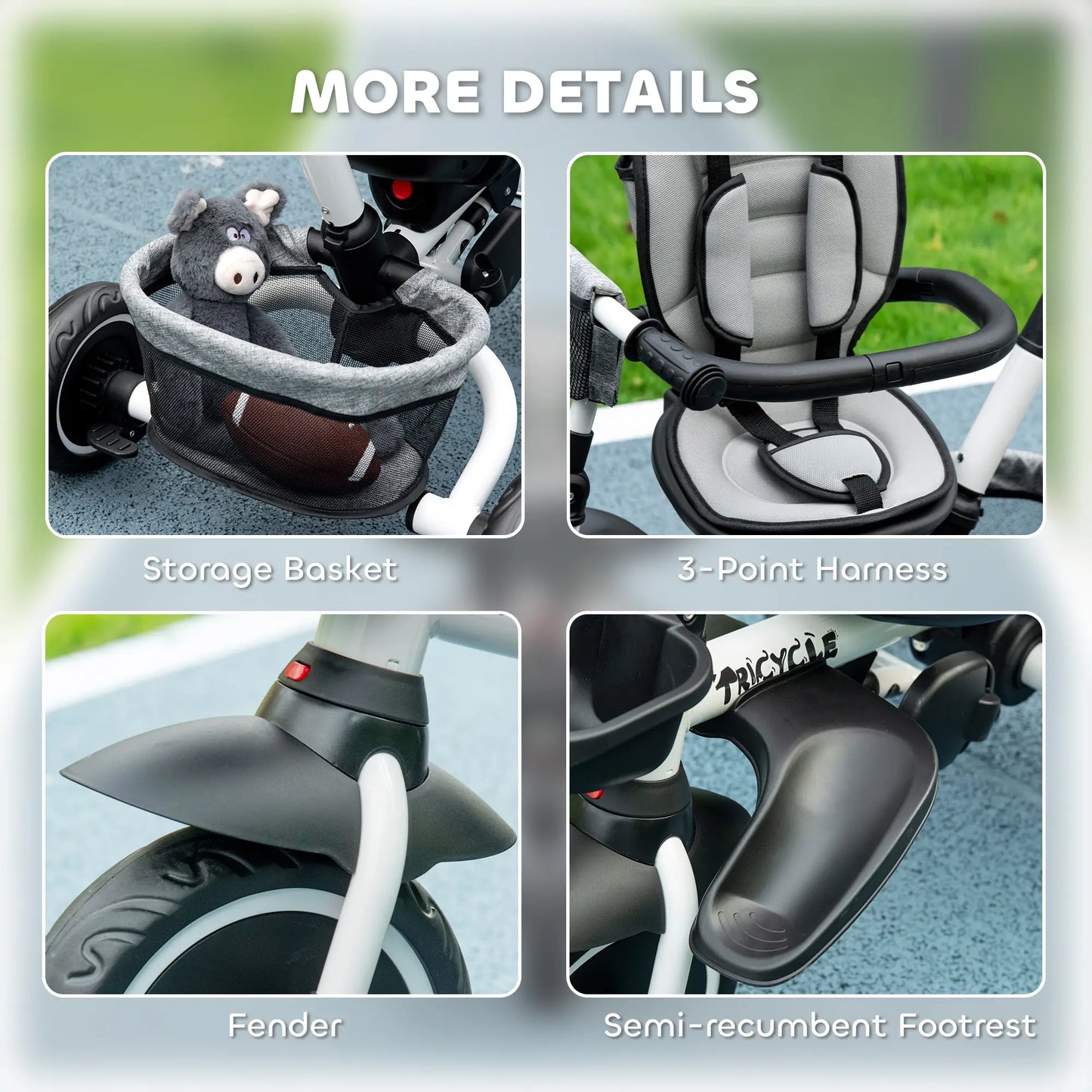 6-in-1 Toddler Tricycle, Adjustable Seat, Push Handle, Grey Tricycles for Kids at Gallery Canada
