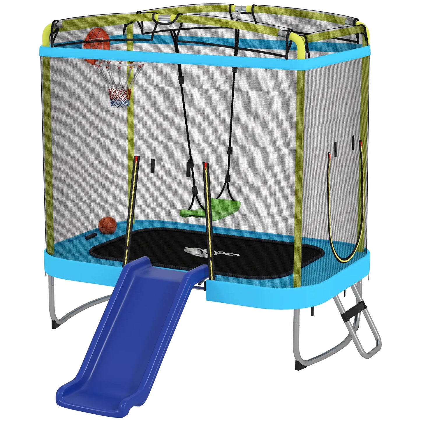 70" x 47" Trampoline With Slide, Swing, Basketball Hoop, Light Blue Trampolines Yellow, Light Blue at Gallery Canada