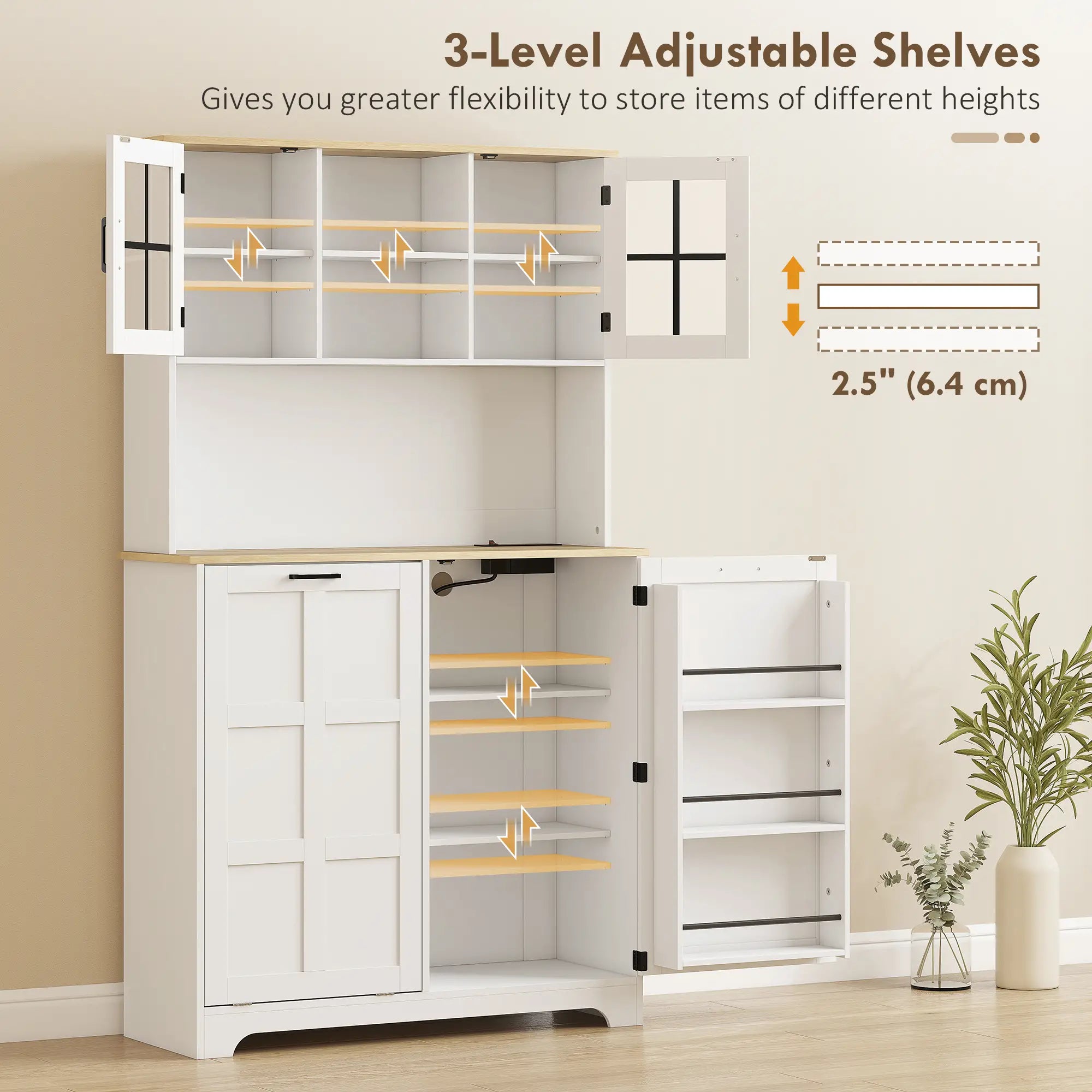 Kitchen Pantry Cabinet, 7 Gallon Trash Can, Adjustable Shelves, White Kitchen Pantry Cabinets at Gallery Canada