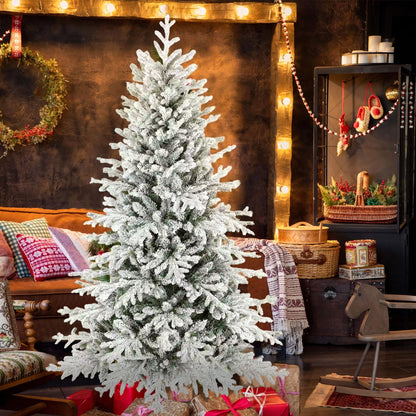 6ft Artificial Flocked Christmas Tree, Full Snow Pine, Hinged with Metal Stand Artificial Christmas Trees at Gallery Canada