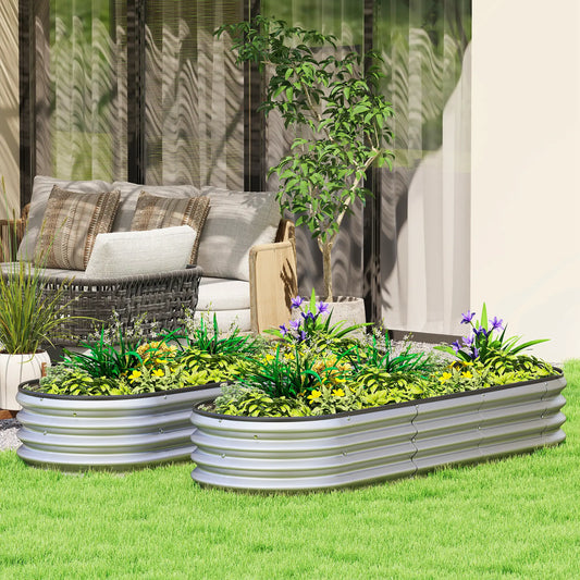 2Pcs Galvanized 6x2x1 ft Raised Garden Bed, Silver Galvanized Planter Boxes Silver at Gallery Canada