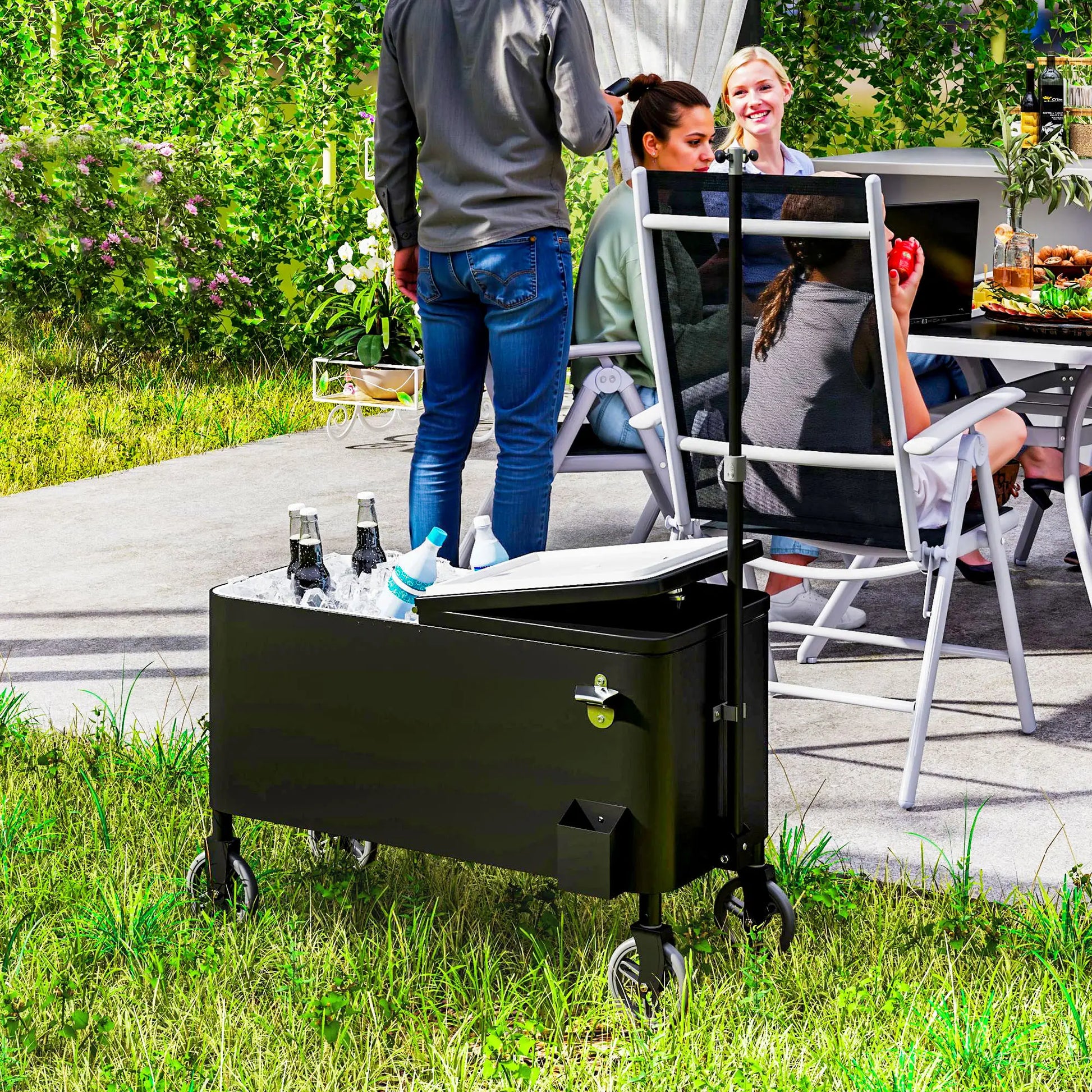 80-Qt Outdoor Cooler Cart, Rolling Ice Chest, Adjustable Handle, Wheels, Black Cooler Boxes at Gallery Canada