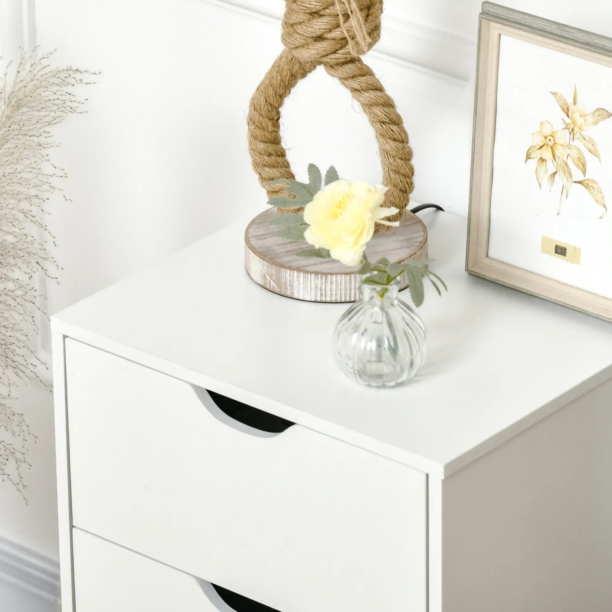 Modern Nightstand, 3 Drawers, Wood Legs, White Bedside Tables at Gallery Canada