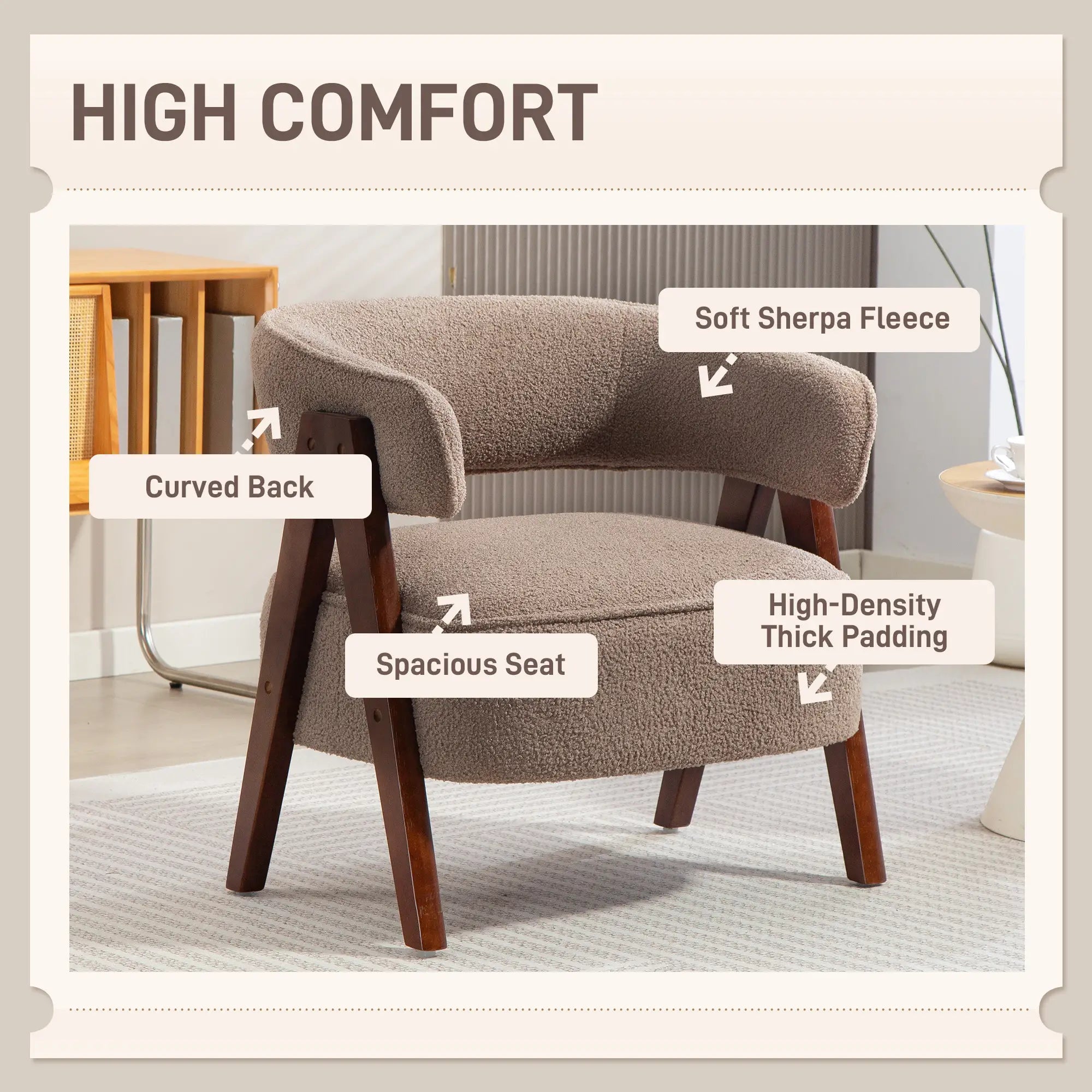 Sherpa Fleece Accent Chair, Upholstered Armchair, Light Brown Accent Chairs at Gallery Canada