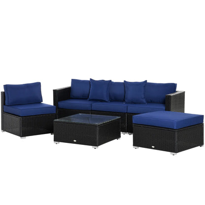6-Piece Outdoor PE Rattan Sofa Set, Thick Cushions, Glass Top Table, Dark Blue, Black Patio Furniture Sets at Gallery Canada