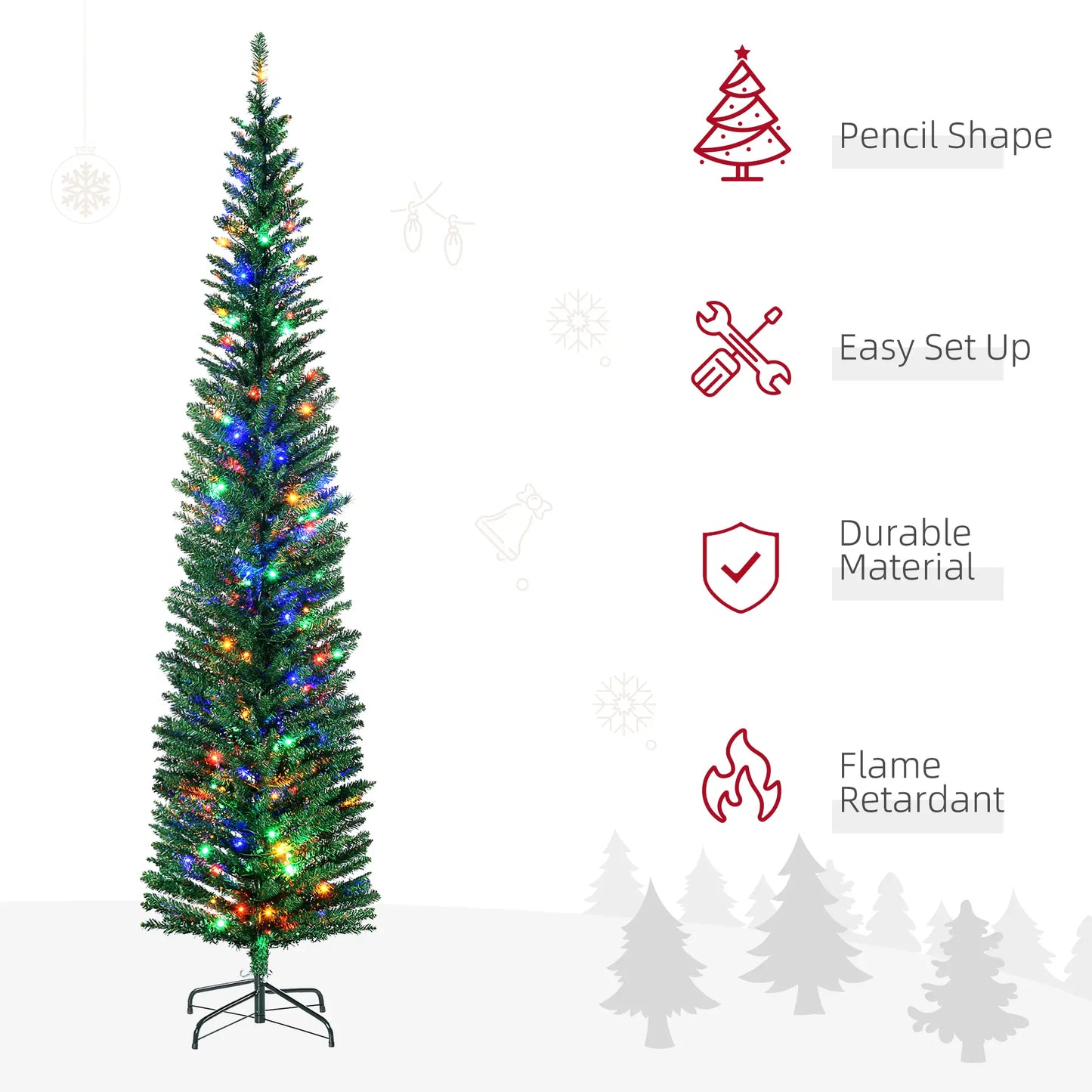 7.5' Artificial Pencil Christmas Tree, LED Lights, Steel Base, Colorful Pencil Christmas Trees at Gallery Canada