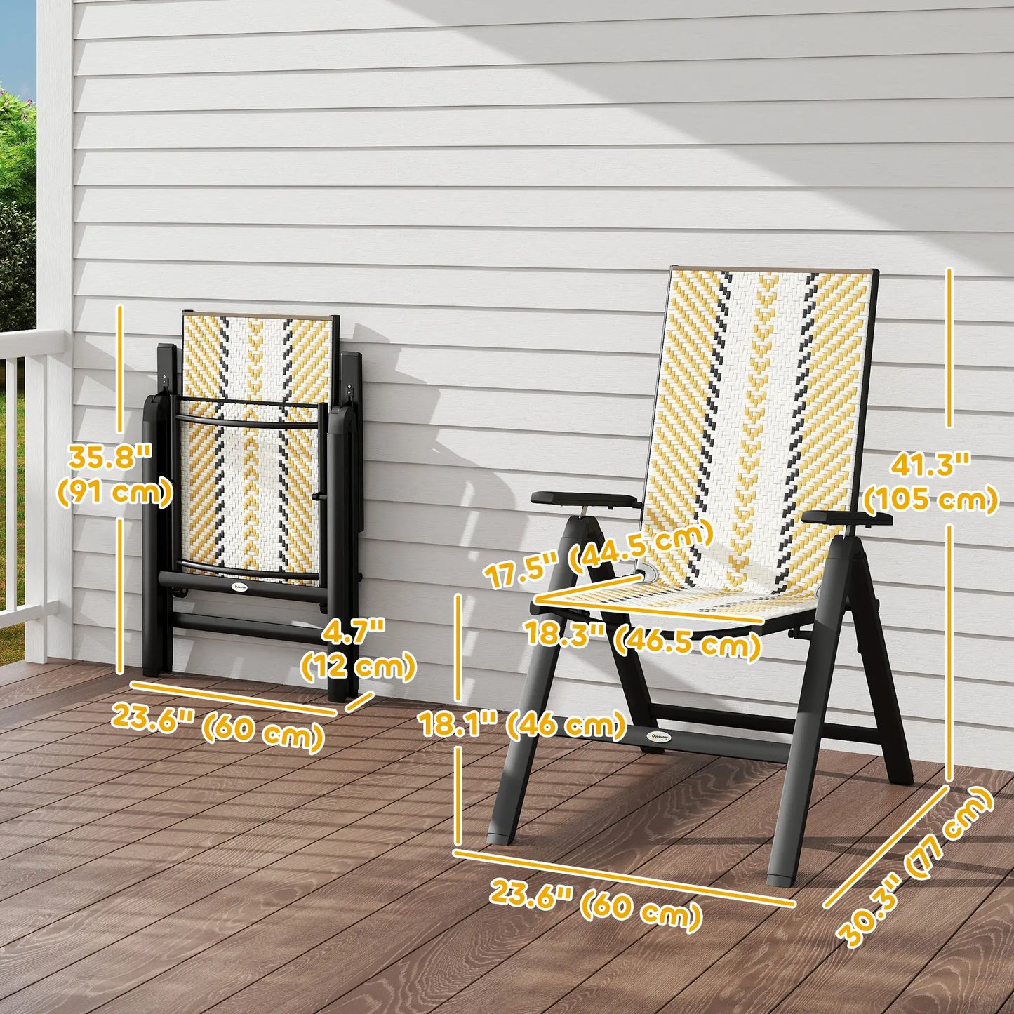 Wicker Chairs Set of 2, 5-Position Adjustable Backrest, Orange Patio Chairs at Gallery Canada