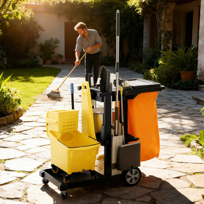 Commercial Janitorial Cart, 3 Tier Shelves, Black Household Supplies at Gallery Canada
