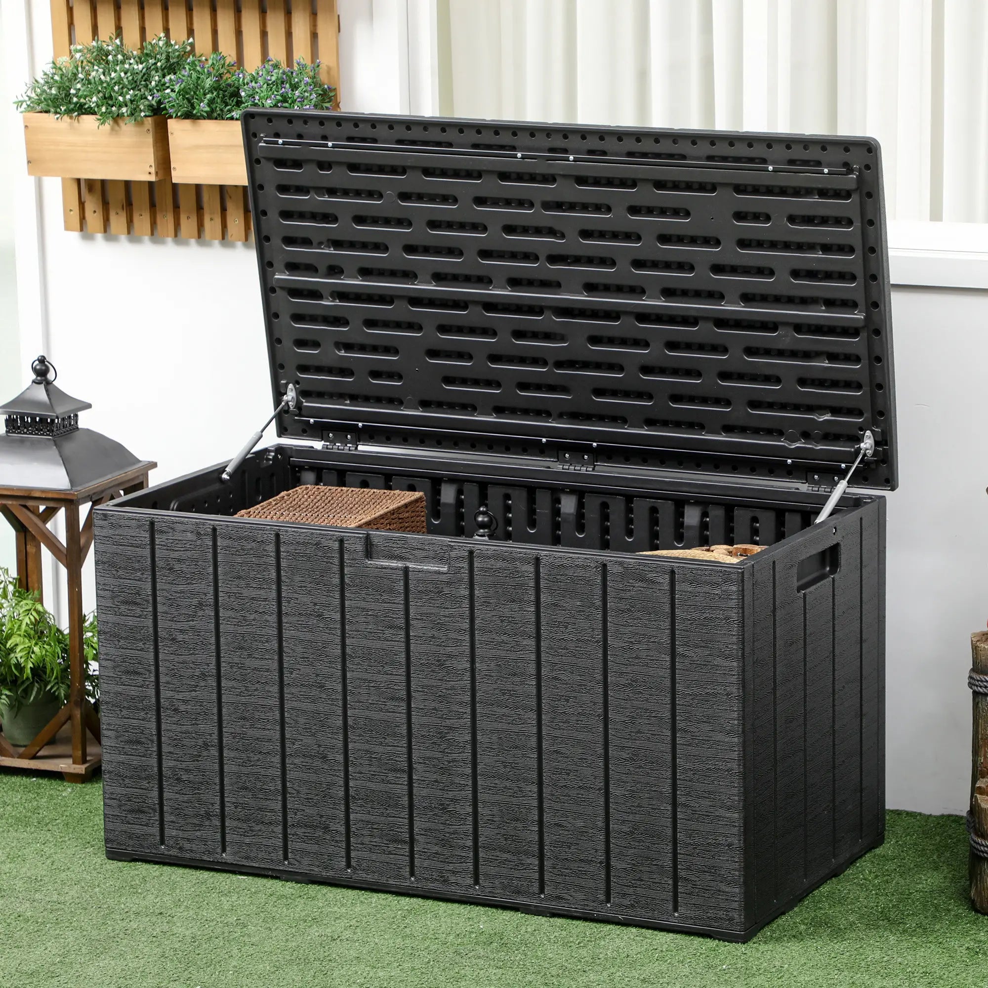 81 Gallon Garden Storage Box, Waterproof Double Wall, Black Patio Storage Boxes at Gallery Canada
