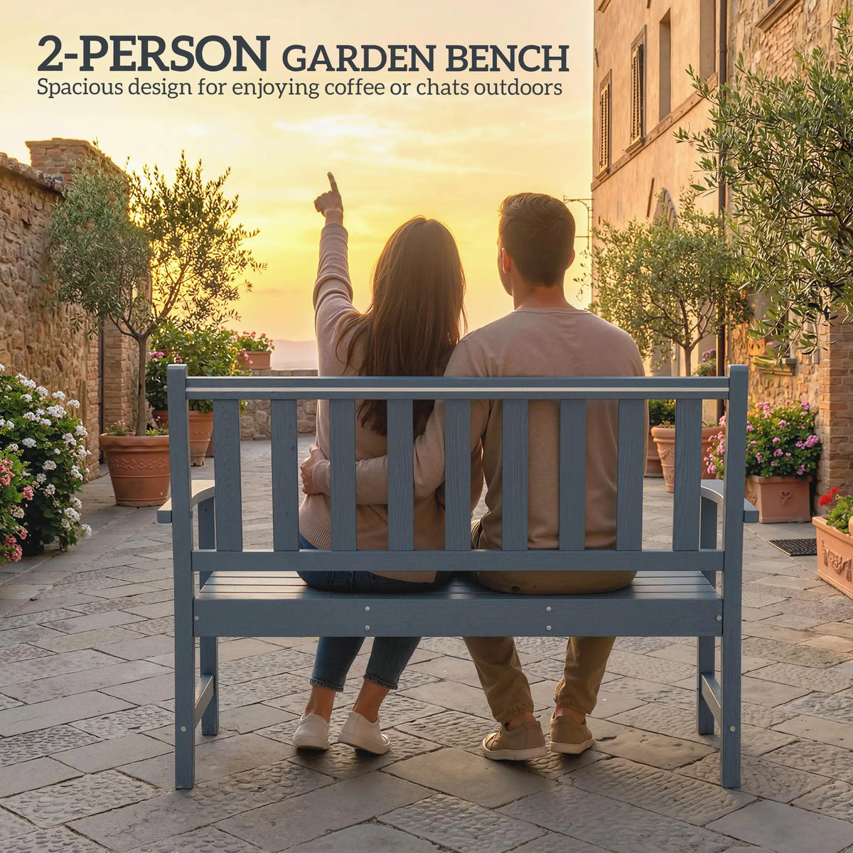 Outdoor Garden Bench, HDPE Weatherproof, 2-Person Seating Outdoor Benches at Gallery Canada