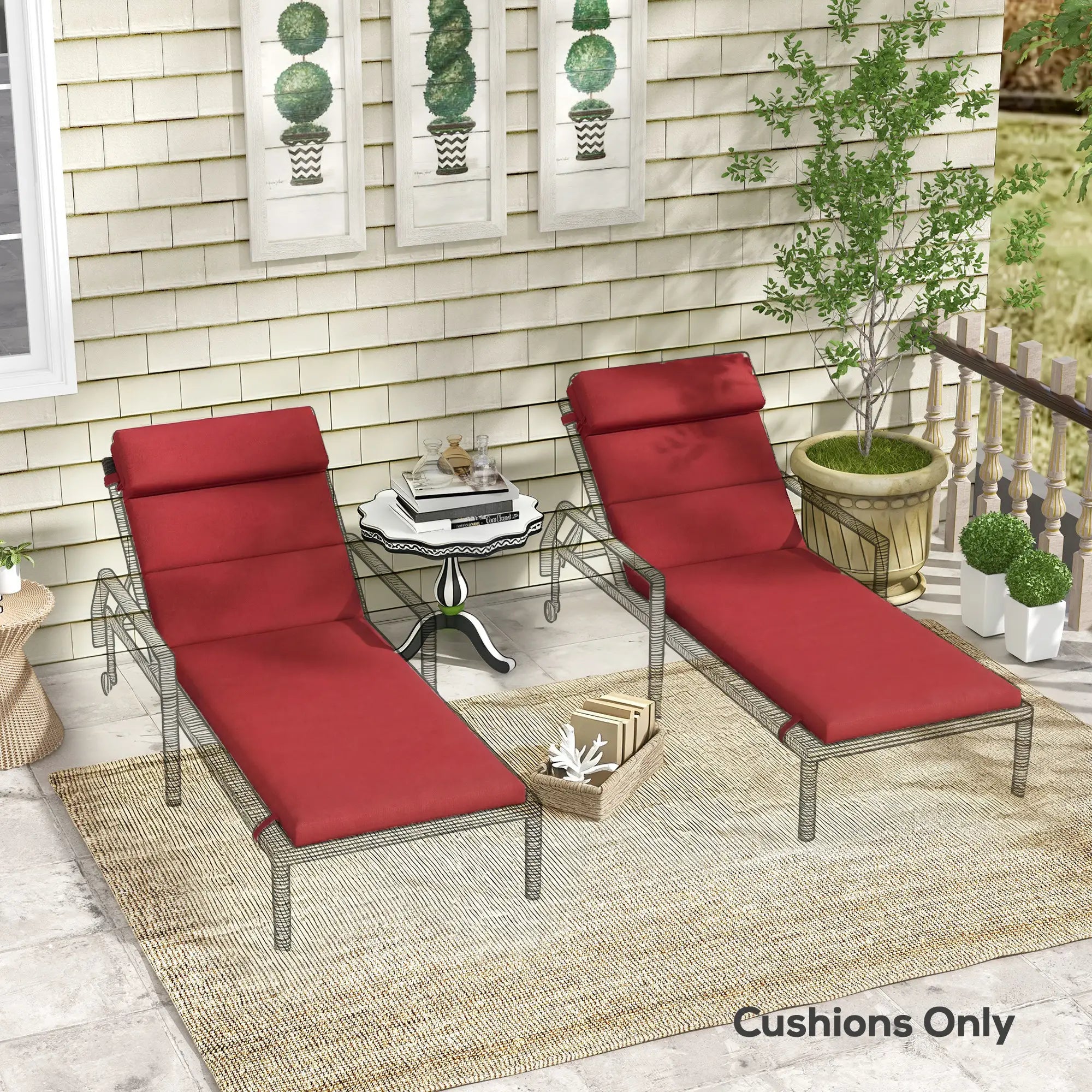 Patio Chaise Lounge Chair Cushions, Set Of 2, Wine Red Patio Chair Cushions at Gallery Canada