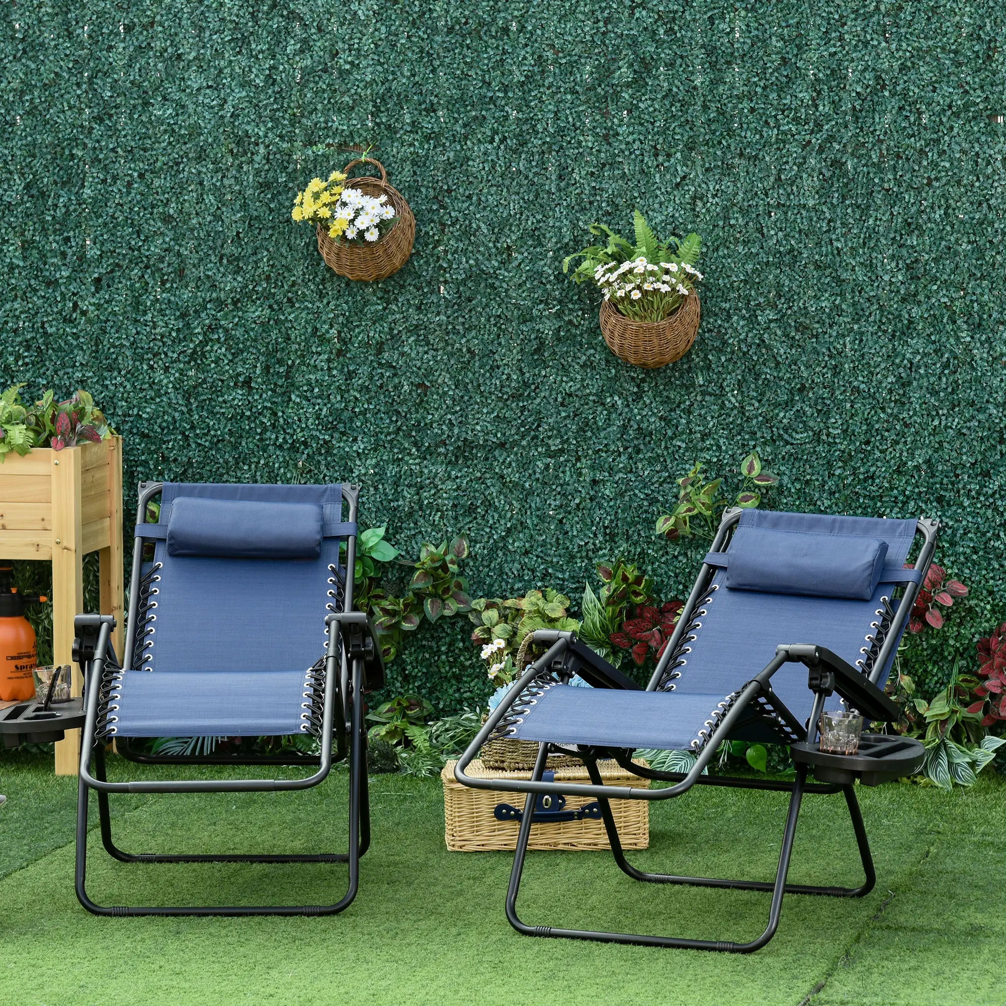 Foldable Lounge Chair with Canopy, Outdoor Zero Gravity Chair, Side Tray, Cup Holder, Blue Outdoor Chaise Lounges at Gallery Canada