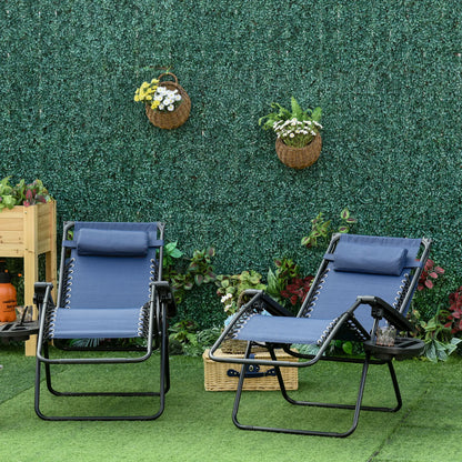 Foldable Lounge Chair with Canopy, Outdoor Zero Gravity Chair, Side Tray, Cup Holder, Blue Outdoor Chaise Lounges at Gallery Canada