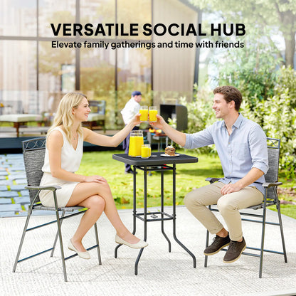 Outdoor Bar Table With Umbrella Hole, 41.3" Glass Top, Black Patio Dining Tables at Gallery Canada