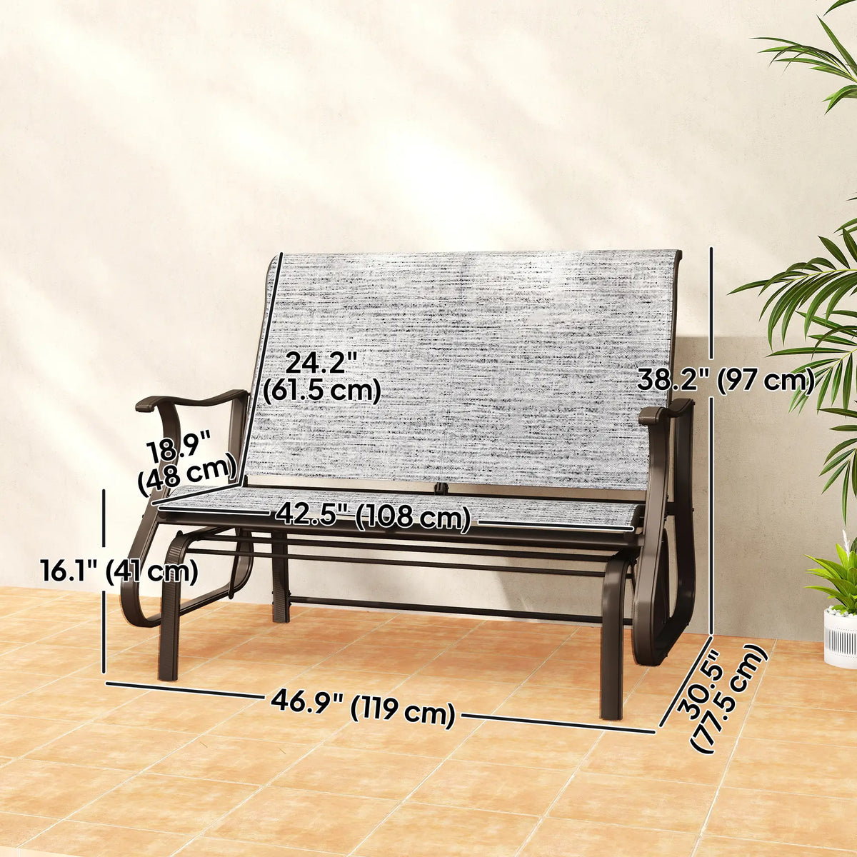 Double Gliding Patio Chair, Outdoor Glider Armchair, Dark Grey, Dark Grey Outdoor Gliders at Gallery Canada